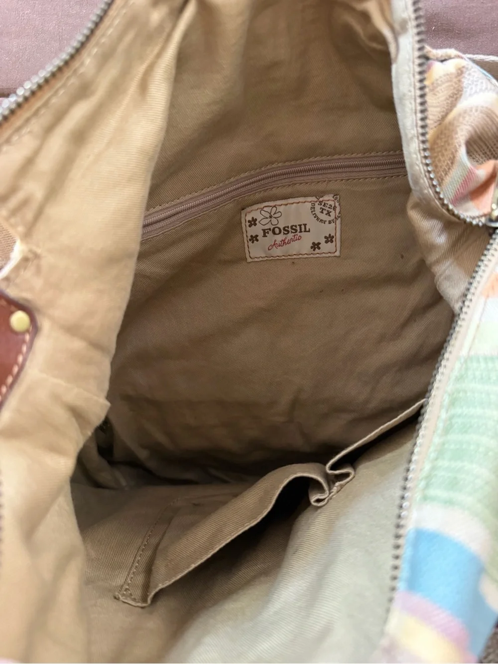 Vintage Fossil Pastel Striped Canvas Shoulder Bag Boho